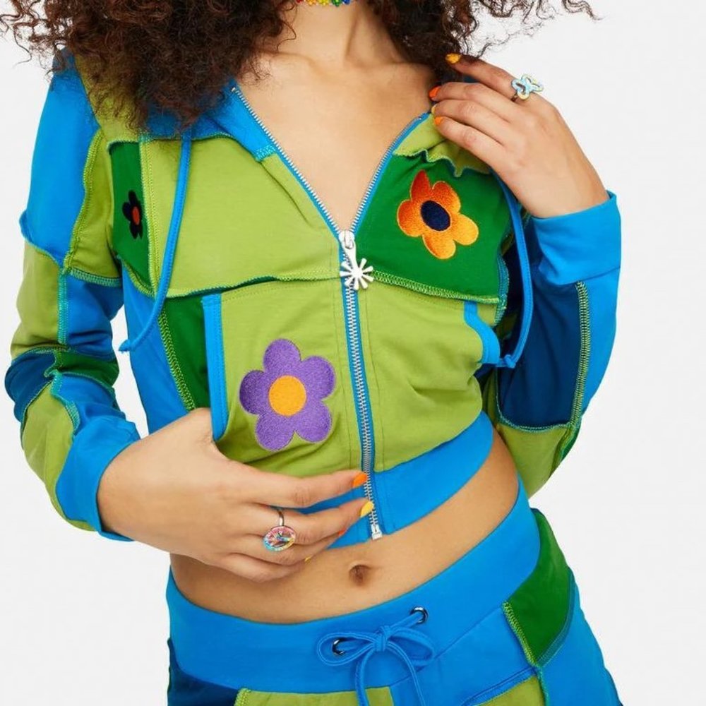 Floral sweater Later Days Patchwork Hoodie size small women